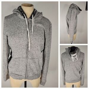 Victoria's Secret Pink Sz S Bling Hooded Zip Up Sweater Gray Sequin